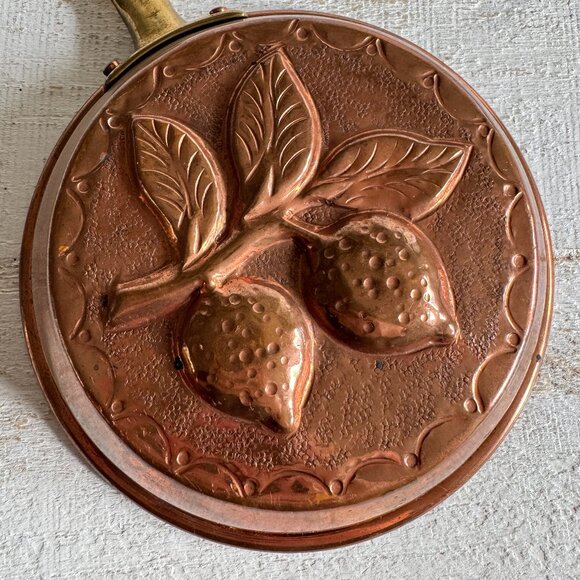 Vintage Copper and Brass Handled Molded Pan with Lemon Motive - Picture 3 of 11
